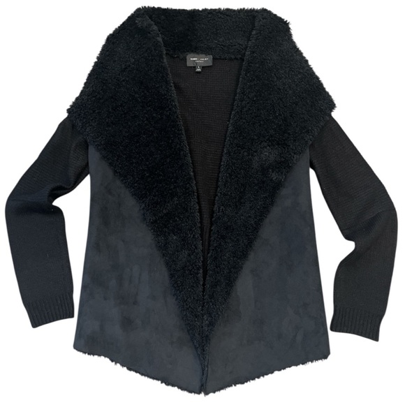 Romeo & Juliet Couture Large Faux Fur & Suede Black Cardigan - Picture 1 of 10